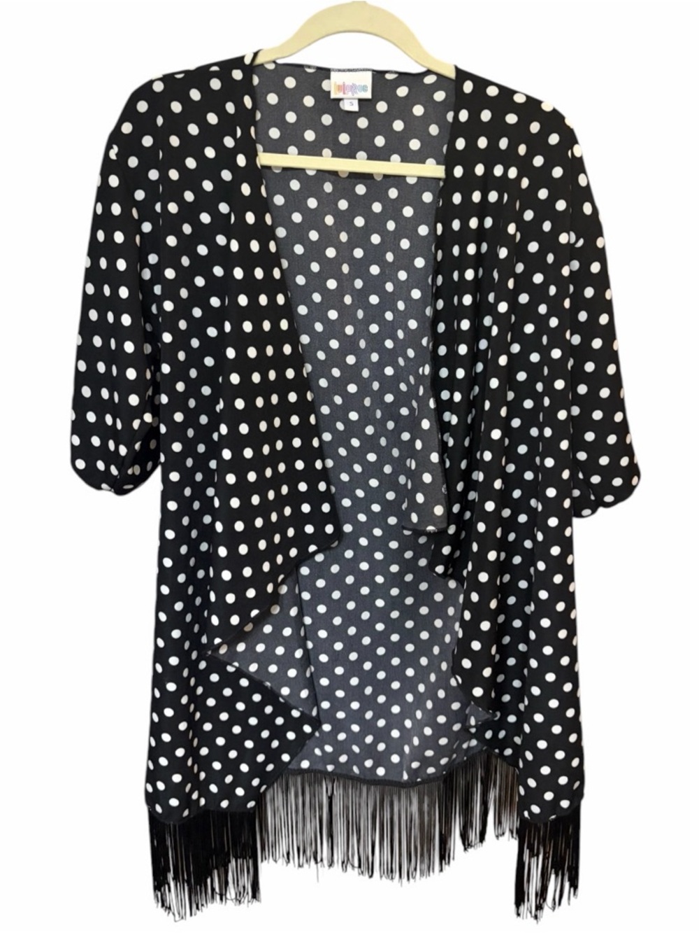 LuLaRoe Black and White Polka Dot Fringe Kimono